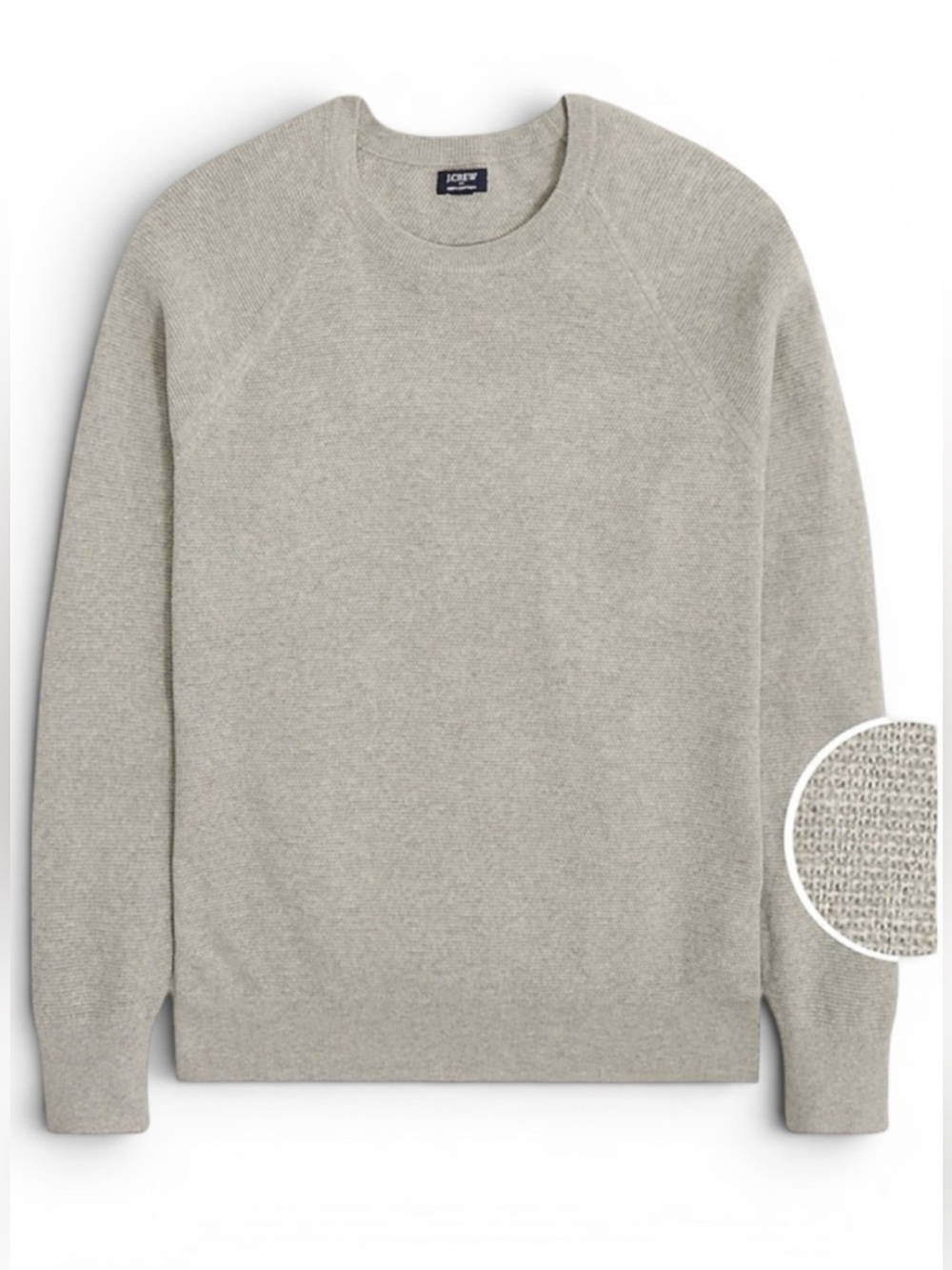 NWT J. Crew Cotton Seed-stitch Crewneck Sweater Cotton Raglan Sleeve Large Grey